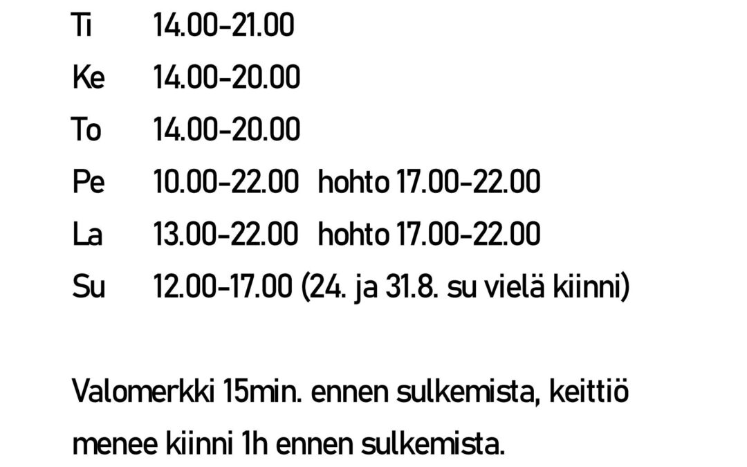Päivitetyt aukioloajat 19.8.2025 alkaen